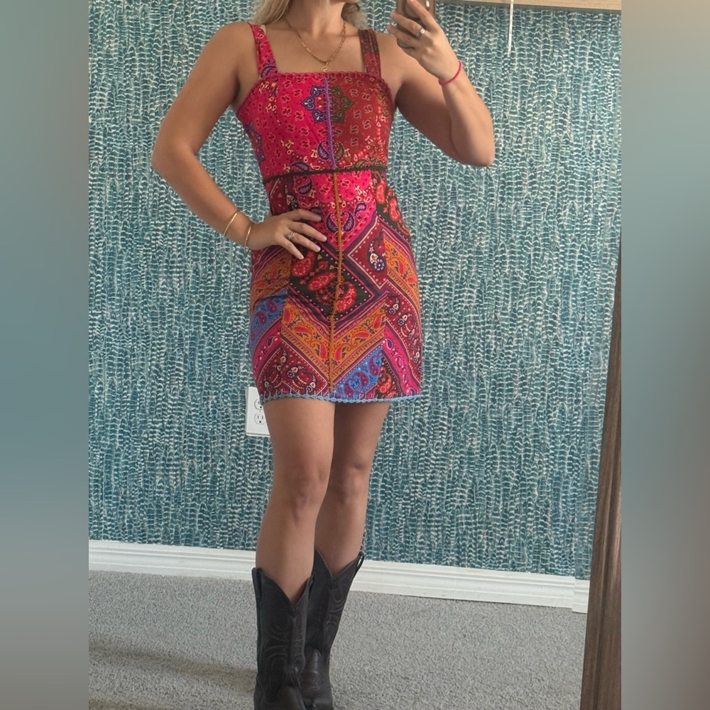 Farm Rio Patterned Patchwork Print Mini Dress - image 1